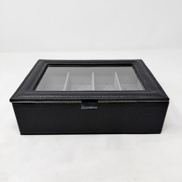 [Black] Pebbled Faux Leather Storage Box Sunglasses Eyeglass Jewelry Suede Lined - Picture 3 of 8